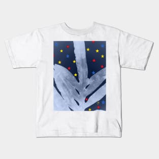 Green Fern Silver Blue with Starry Night, Stars Kids T-Shirt